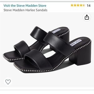 Black and silver Steve Madden heeled sandals NWT